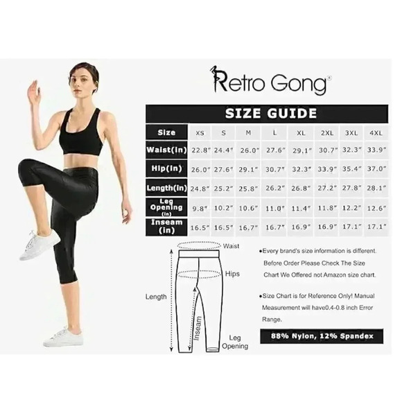 NWT - Retro Gong Faux Leather High Waisted Capri Leggings  with Pockets - Size M - Picture 7 of 9